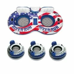 Intex American Flag 2 Person Float W/ River Run 1 Person Tube (3 Pack)