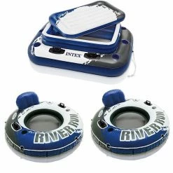 Intex Inflatable Mega Chill II 72 Can Cooler & 1 Person Inflatable Raft (3 Pack)