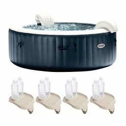 Intex PureSpa Plus Portable Inflatable Hot Tub, 85x28", W/ 4 Cup Holders & Trays
