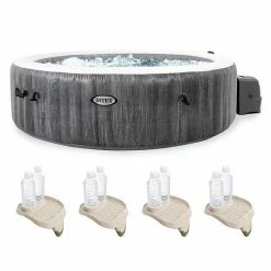 Intex PureSpa Greywood Inflatable Spa & Attachable Drink & Snack Tray (4 Pack)
