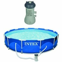 Intex 12x2.5 Ft Metal Frame Pool W/ Intex Swimming Pool Filter Pump System