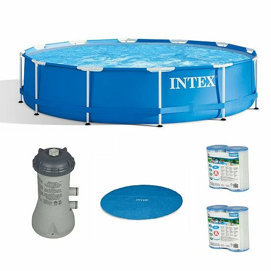 Intex 12' X 30" Outdoor Pool W/ Cartridge Filter Pump, Filter Cartridge & Cover