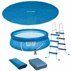 Intex 15ft X 48in Easy Set Above Ground Inflatable Pool W/ Pump And Solar Cover