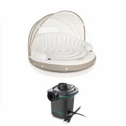 Intex Inflatable Canopy Island Float Lounge + AC Electric Air Pump W/ 3 Nozzles