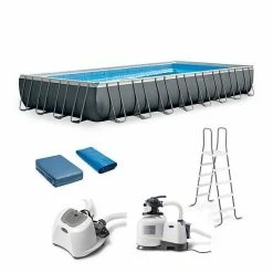 Intex Ultra XTR Rectangular Frame Pool Set & Krystal Clear Saltwater System