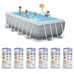 Intex 16ft X 3.5ft Prism Frame Rectangle Pool & Type A Filter Cartridge (6 Pack)