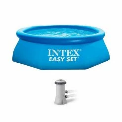 Intex 8ft X 30in Easy Set Inflatable Above Ground Polygonal Pool W/ Filter Pump
