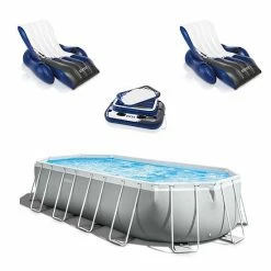 Intex Prism Pool Set With Inflatable Loungers (2 Pack) And Inflatable Cooler