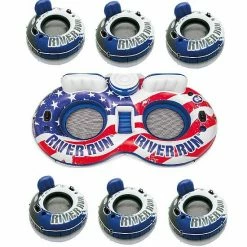 Intex American Flag 2 Person Float W/ River Run 1 Person Tube (6 Pack)