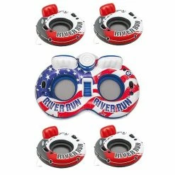 Intex American Flag 2 Person Float W/ River Run 53 Inch Tube, Red (4 Pack)