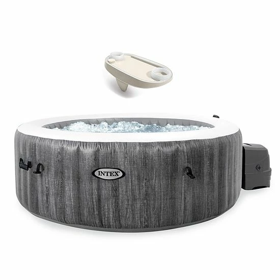 Intex PureSpa Greywood Inflatable Hot Tub Bubble Jet Spa W/ Spa Tray Accessory