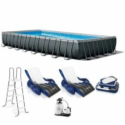 Intex 32' X 16' X 52" Ultra XTR Rectangular Pool W/ 2 Floating Chairs & Cooler