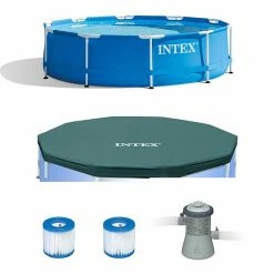 Intex 10 X 2.5 Foot Pool + Pool Cover + Filter Cartridge (2 Pack) + Filter Pump