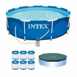 Intex Metal Frame Pool W/ Pump & Type H Filters (6 Pack) & 10’ Round Pool Cover