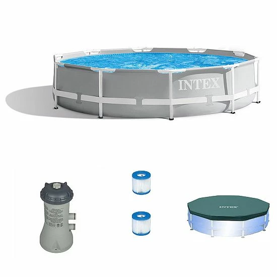 Intex 10' X 30" Above Ground Pool W/ Cartridge Filter Pump, 2 Filters & Cover