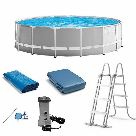 Intex 15ft X 48in Prism Swimming Pool Set W/ Ladder, Cover And Maintenance Kit