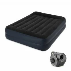Intex Pillow Rest Air Mattress Bed W/ Built In Pump, Queen & 120V Cordless Pump