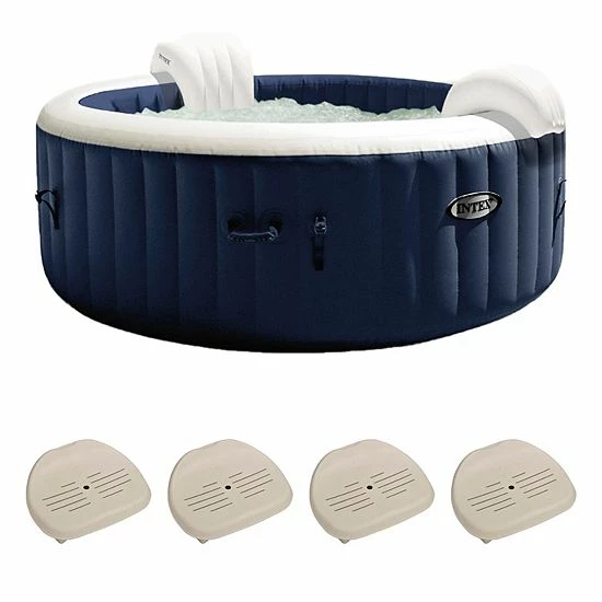Intex 6 Person Inflatable Hot Tub Bubble Jet Spa, PureSpa Slip-Resistant Seat(4 Pack)