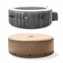 Intex Greywood Deluxe 4 Person Inflatable Hot Tub Jet Spa & Cover Package, Grey
