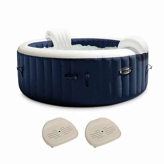 Intex PureSpa Plus 6 Person Inflatable Hot Tub Bubble Jet Spa W/ 2 Seats, Navy