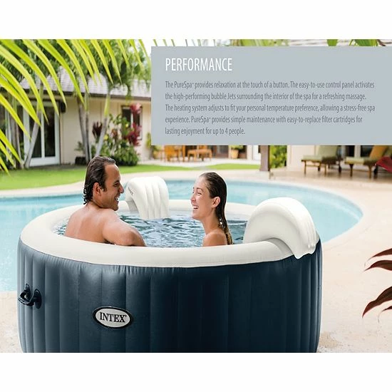 Intex PureSpa Plus 6 Person Inflatable Hot Tub Bubble Jet Spa W/ 2 Seats, Navy - Image 3