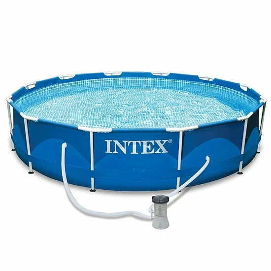 Intex 12' X 30" Metal Frame Round Swimming Pool W/ Filter Pump & 13' Pool Cover - Image 2