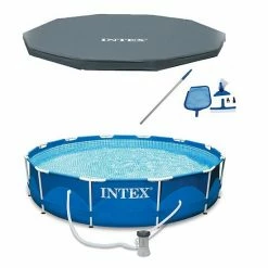 Intex 12' X 30" Metal Frame Above Ground Pool, Filter, Cover, & Maintenance Kit