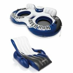 Intex Inflatable Floating Pool Recliner & 2 Person Tube W/ Cooler & Repair Kit