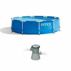 Intex 10 X 2.5 Foot Round Metal Frame Above Ground Pool + 330 GPH Filter Pump