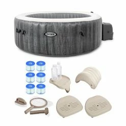 Intex 28439E Greywood Deluxe 4 Person Inflatable Hot Tub Bubble Jet Spa Kit