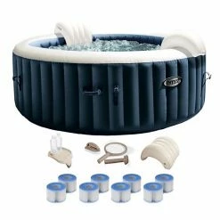 Intex PureSpa Plus Inflatable Portable Bubble Jet Spa Hot Tub With Deluxe Bundle