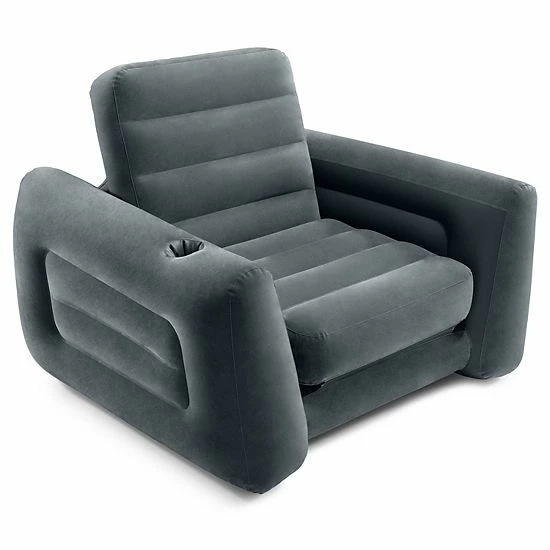 Intex Queen Size Inflatable Pull-Out Sofa Bed Couch And Chair Sleeper, Dark Gray - Image 3