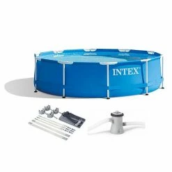 Intex 28201EH 10' X 30" Metal Frame Above Ground Swimming Pool Kit W/ Canopy