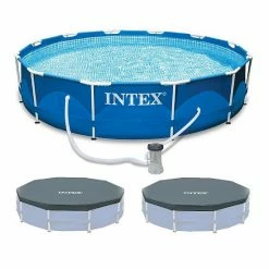 Intex 12'x30" Metal Frame Swimming Pool With Filter Pump & 2 Pool Debris Cover
