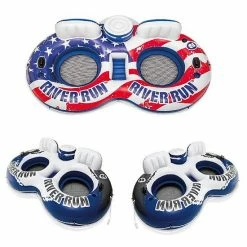 Intex American Flag 2 Person Float & River Run II 2 Person Float (2 Pack)