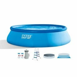 Intex 15' X 42" Inflatable Easy Set Swimming Pool And Debris Vinyl Cover Tarp