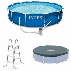 Intex 12'x30" Swimming Pool W/ Pump, Pool Ladder For 42” Wall, & 12’ Cover