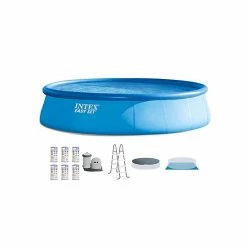 Intex 18' X 48" Inflatable Easy Set Above Ground Pool Set + Filter Cartridge (6)