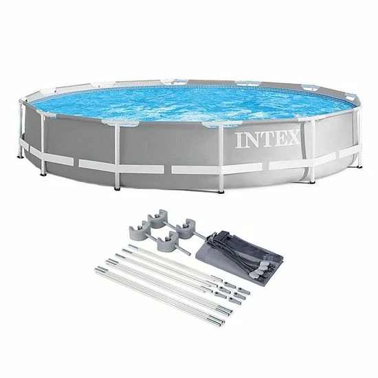 Intex 12ft X 30in Prism Metal Frame Above Ground Round Swimming Pool & Canopy