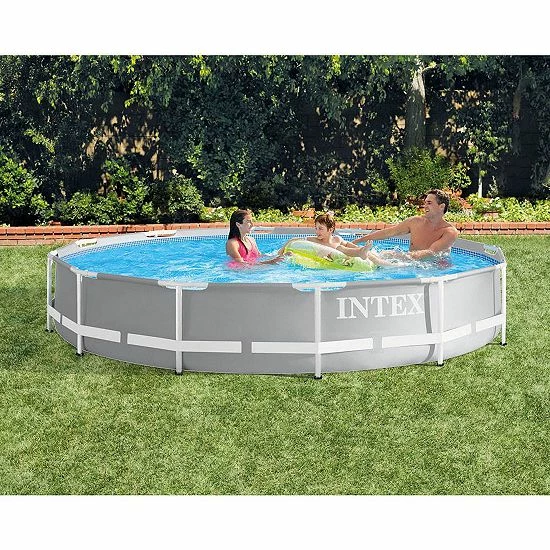 Intex 12ft X 30in Prism Metal Frame Above Ground Round Swimming Pool & Canopy - Image 4