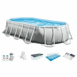Intex 16.5ft X 9ft 48in Prism Frame Oval Above Ground Swimming Pool Kit & Canopy