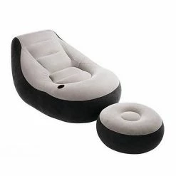 Intex 68564E Inflatable Ultra Lounge Chair With Cup Holder And Ottoman Set, Gray