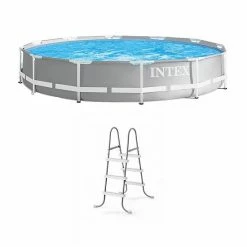 Intex 12 Foot Prism Frame Above Ground Swimming Pool W/ Pump & Pool Ladder