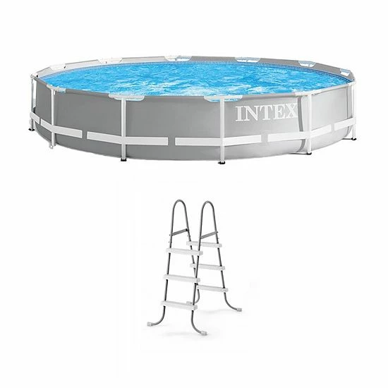 Intex 12 Foot Prism Frame Above Ground Swimming Pool W/ Pump & Pool Ladder