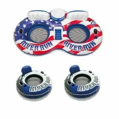 Intex American Flag 2 Person Float W/ River Run 1 Person Tube (2 Pack)