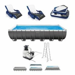 Intex 24 X 12 X 4.3 Foot Ultra XTR Rectangular Pool, 2 Pack Of Floats And Cooler